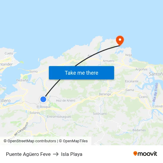 Puente Agüero Feve to Isla Playa map