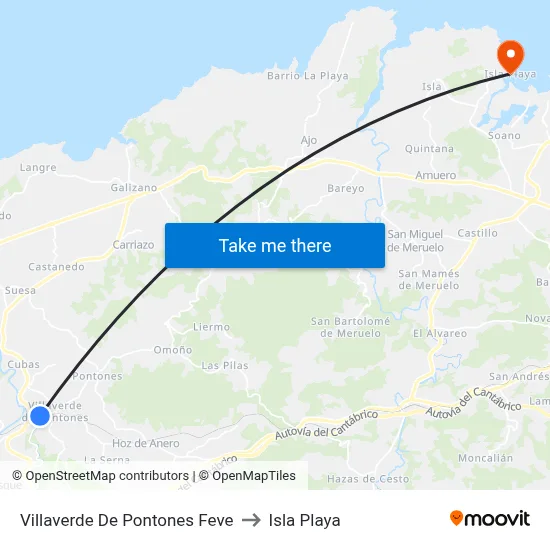 Villaverde De Pontones Feve to Isla Playa map
