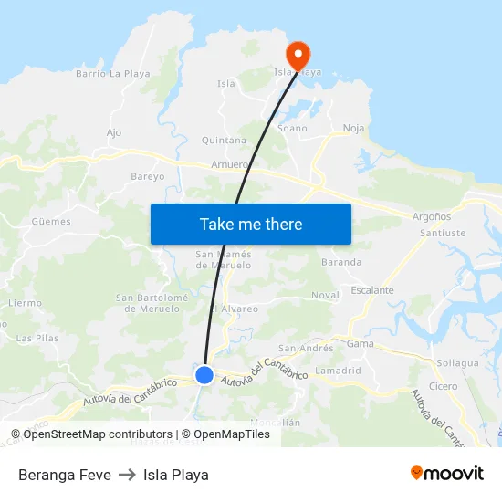 Beranga Feve to Isla Playa map