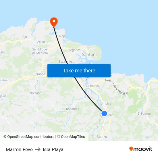 Marron Feve to Isla Playa map