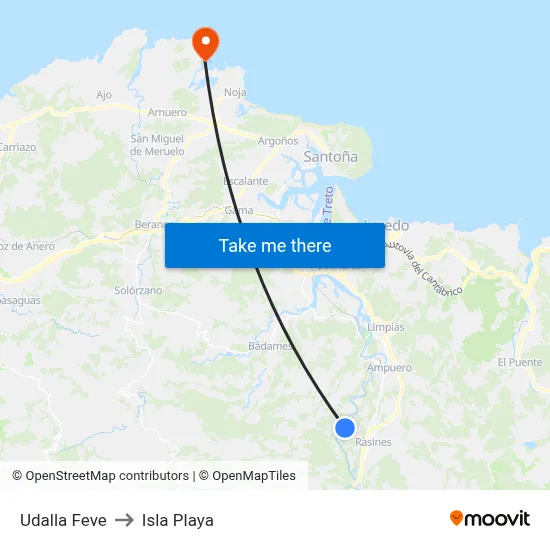Udalla Feve to Isla Playa map