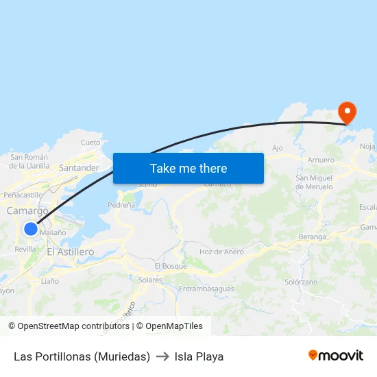 Las Portillonas (Muriedas) to Isla Playa map