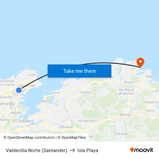 Valdecilla Norte (Santander) to Isla Playa map