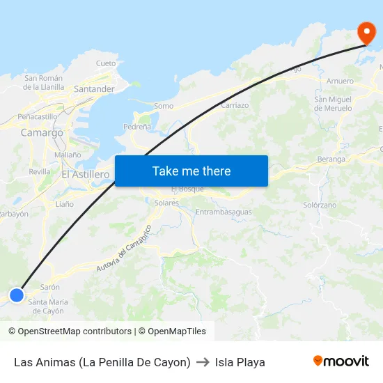 Las Animas (La Penilla De Cayon) to Isla Playa map