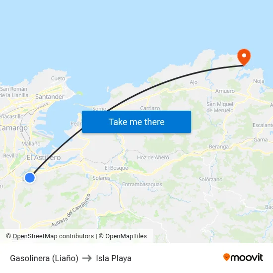 Gasolinera (Liaño) to Isla Playa map