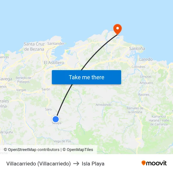 Villacarriedo (Villacarriedo) to Isla Playa map