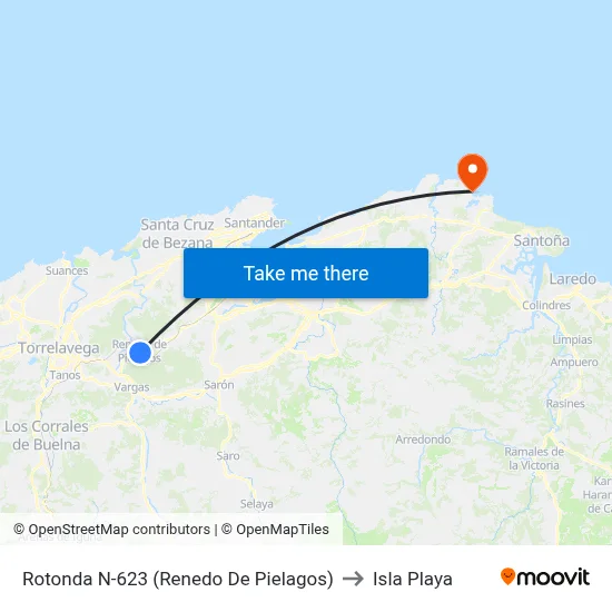 Rotonda N-623 (Renedo De Pielagos) to Isla Playa map