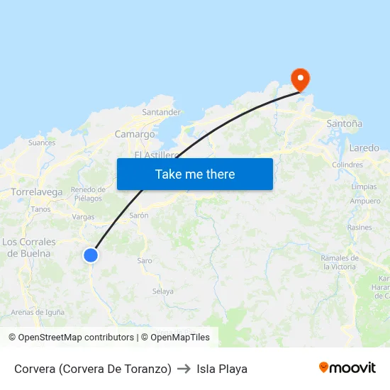 Corvera (Corvera De Toranzo) to Isla Playa map