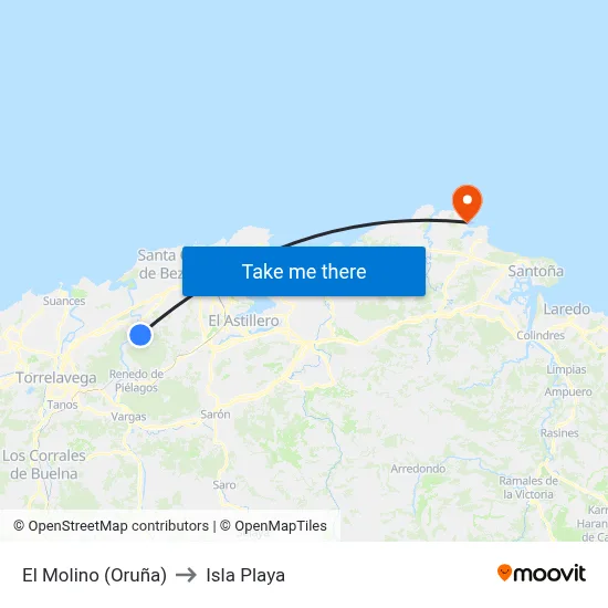 El Molino (Oruña) to Isla Playa map