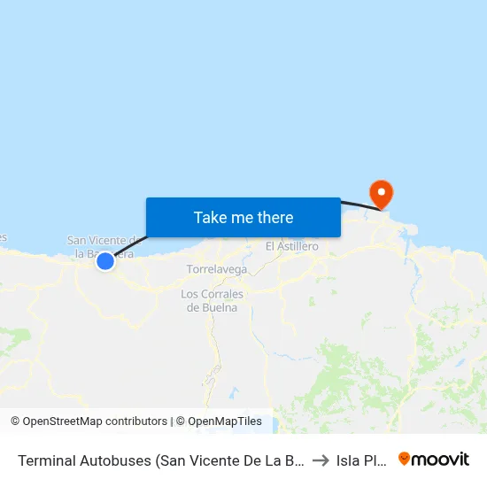 Terminal Autobuses (San Vicente De La Barquera) to Isla Playa map