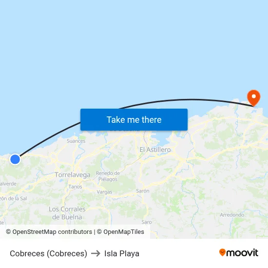 Cobreces (Cobreces) to Isla Playa map