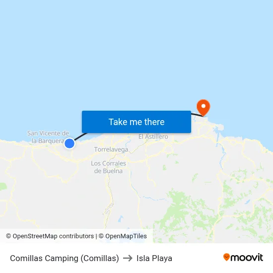 Comillas Camping (Comillas) to Isla Playa map
