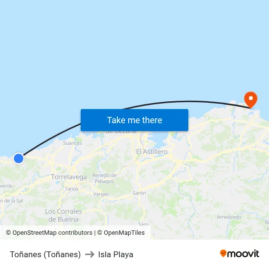 Toñanes (Toñanes) to Isla Playa map