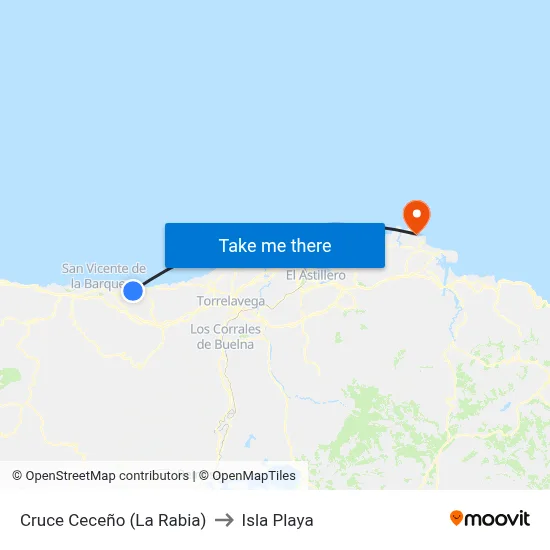 Cruce Ceceño (La Rabia) to Isla Playa map