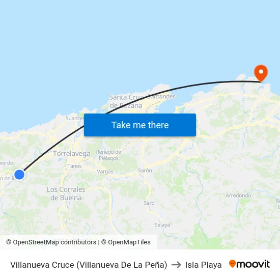 Villanueva Cruce (Villanueva De La Peña) to Isla Playa map
