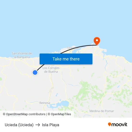 Ucieda (Ucieda) to Isla Playa map
