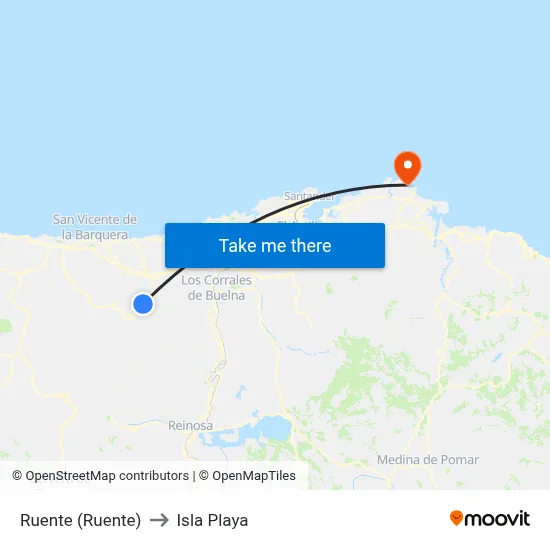 Ruente (Ruente) to Isla Playa map