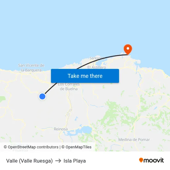 Valle (Valle Ruesga) to Isla Playa map
