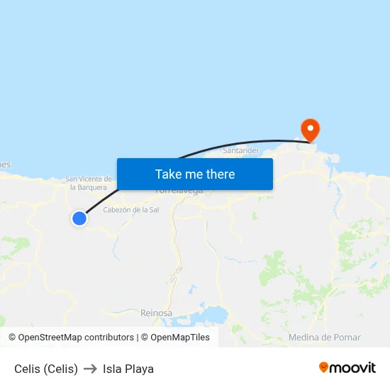 Celis (Celis) to Isla Playa map