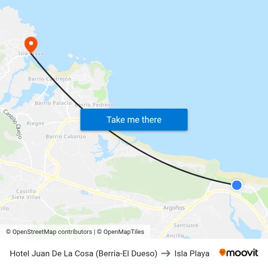 Hotel Juan De La Cosa (Berria-El Dueso) to Isla Playa map