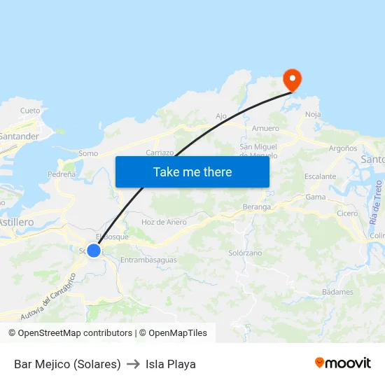 Bar Mejico (Solares) to Isla Playa map