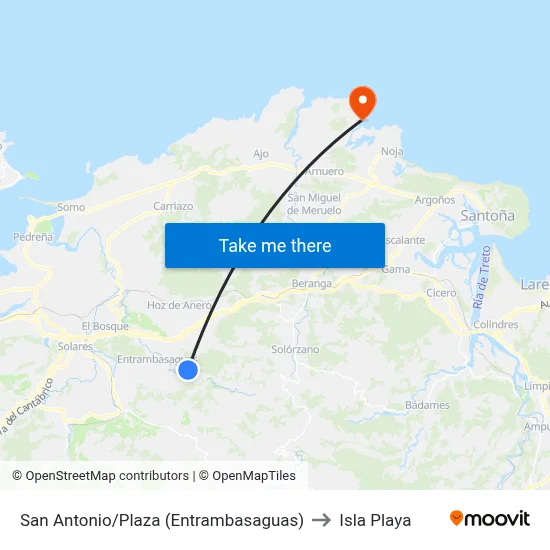 San Antonio/Plaza (Entrambasaguas) to Isla Playa map