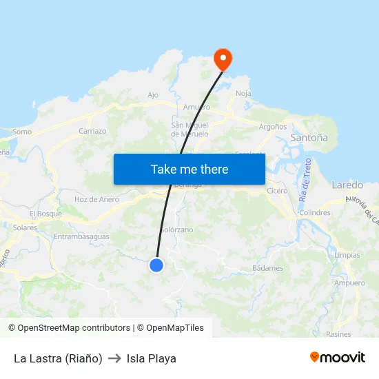 La Lastra (Riaño) to Isla Playa map