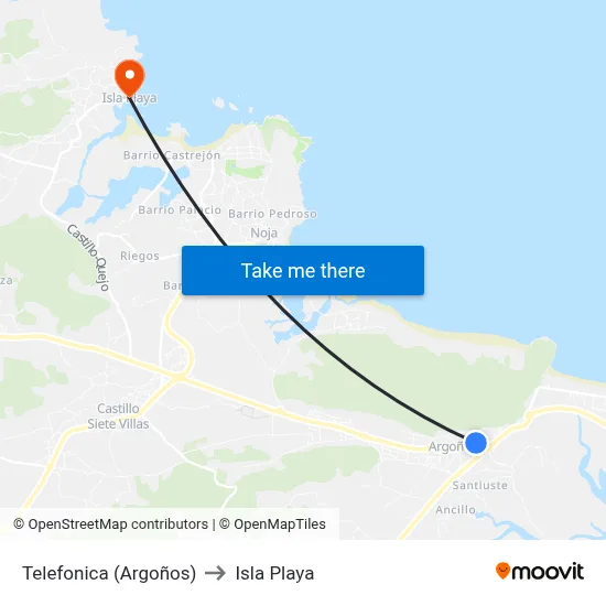 Telefonica (Argoños) to Isla Playa map