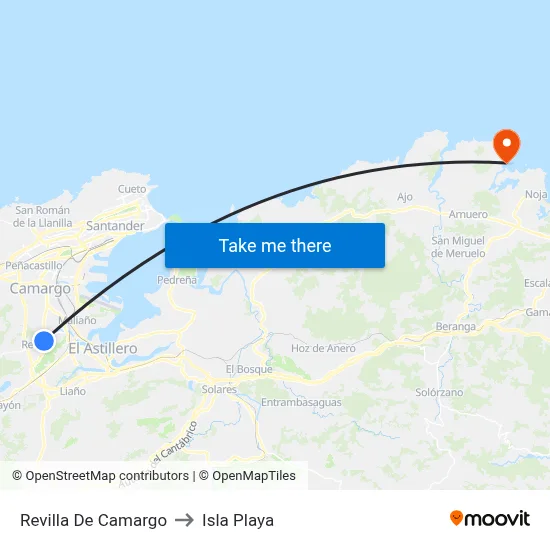 Revilla De Camargo to Isla Playa map