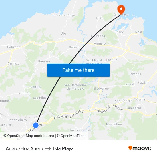 Anero/Hoz Anero to Isla Playa map