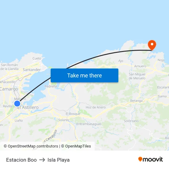 Estacion Boo to Isla Playa map