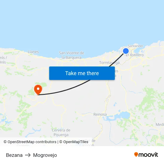 Bezana to Mogrovejo map