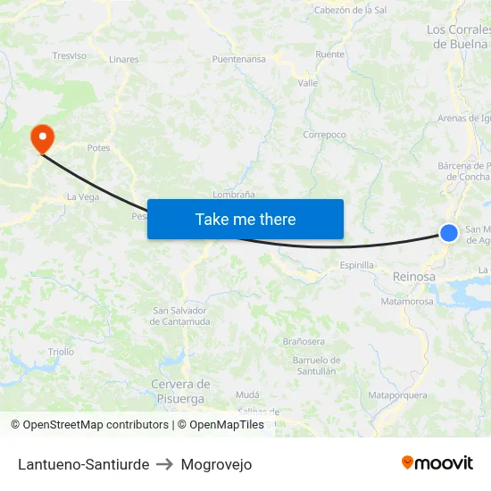 Lantueno-Santiurde to Mogrovejo map