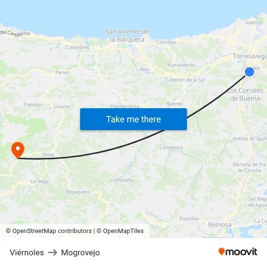 Viérnoles to Mogrovejo map