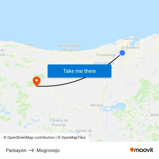 Parbayón to Mogrovejo map