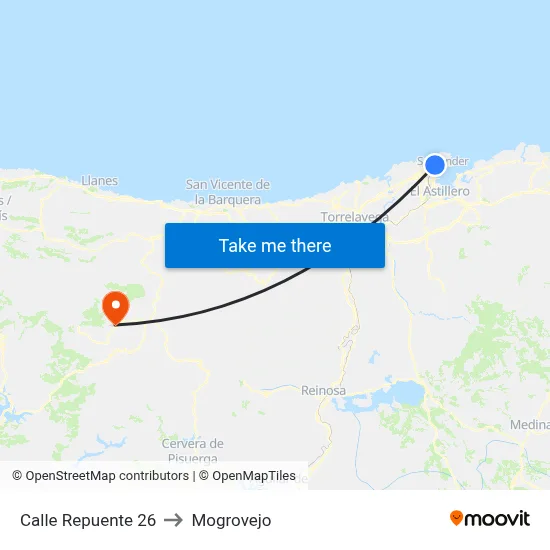 Calle Repuente 26 to Mogrovejo map
