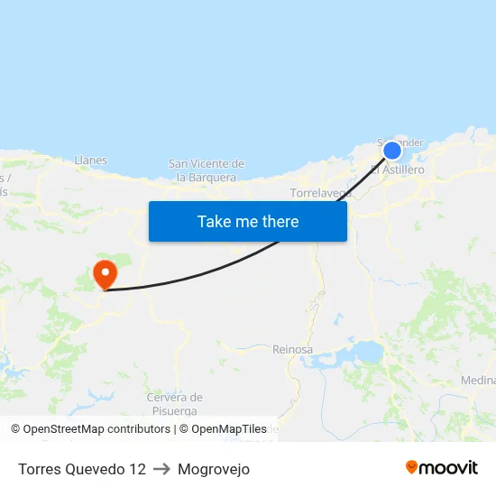 Torres Quevedo 12 to Mogrovejo map