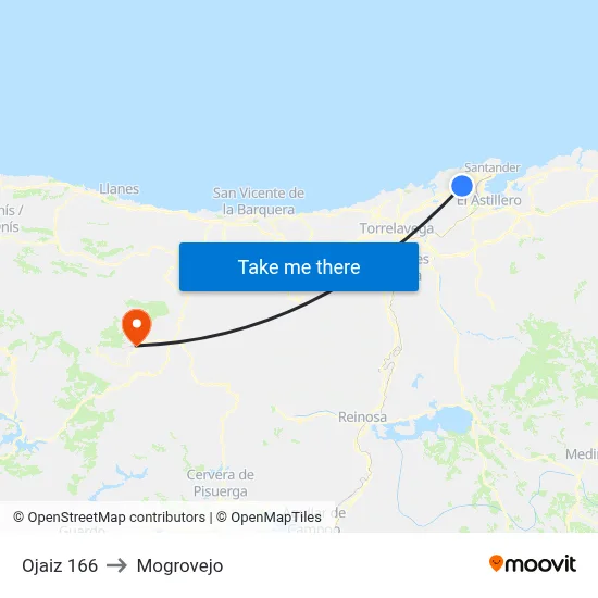 Ojaiz 166 to Mogrovejo map