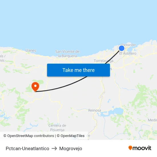 Pctcan-Uneatlantico to Mogrovejo map