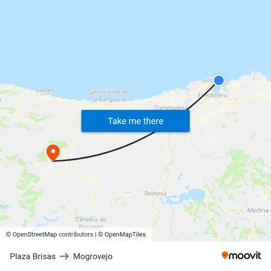 Plaza Brisas to Mogrovejo map