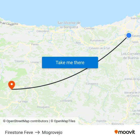 Firestone Feve to Mogrovejo map