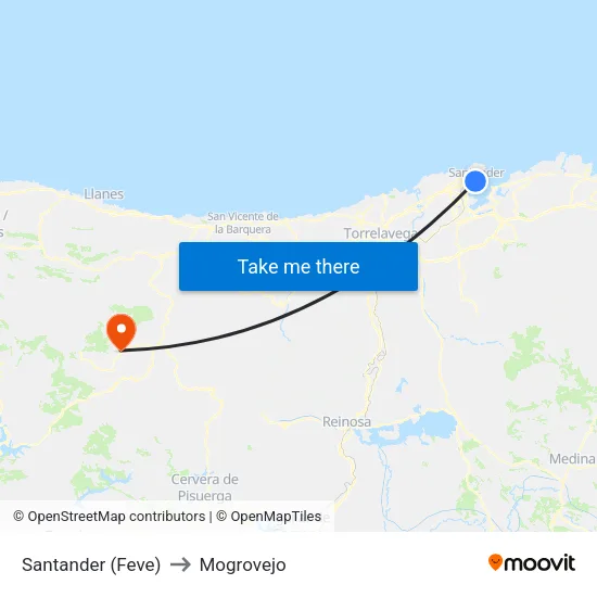 Santander (Feve) to Mogrovejo map