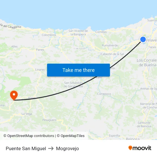 Puente San Miguel to Mogrovejo map