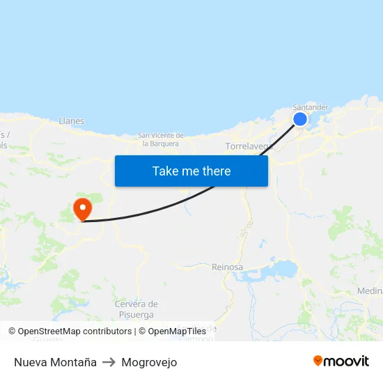 Nueva Montaña to Mogrovejo map