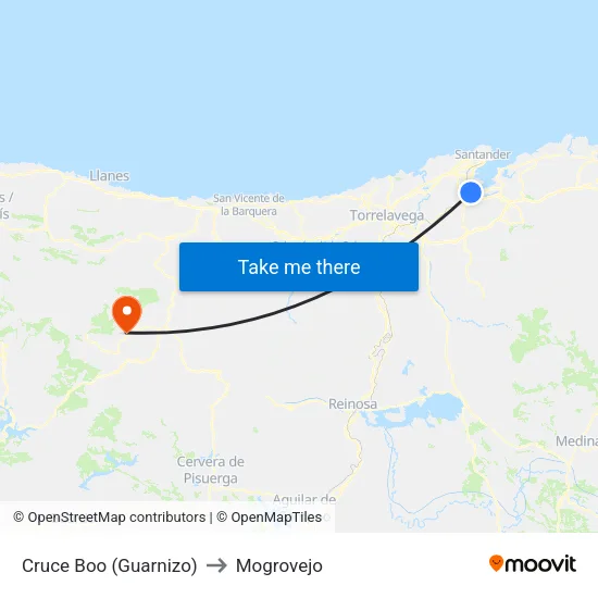Cruce Boo (Guarnizo) to Mogrovejo map