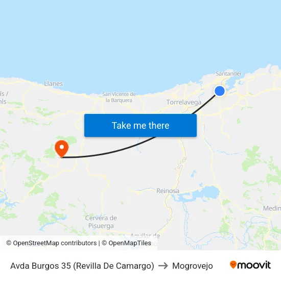 Avda Burgos 35 (Revilla De Camargo) to Mogrovejo map