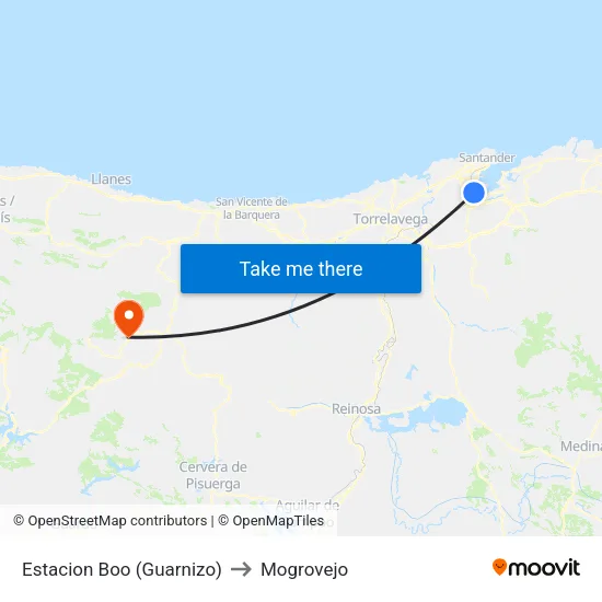 Estacion Boo (Guarnizo) to Mogrovejo map