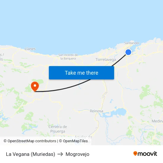 La Vegana (Muriedas) to Mogrovejo map