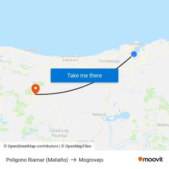 Poligono Riamar (Maliaño) to Mogrovejo map