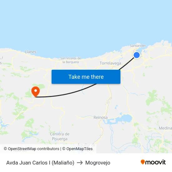 Avda Juan Carlos I (Maliaño) to Mogrovejo map